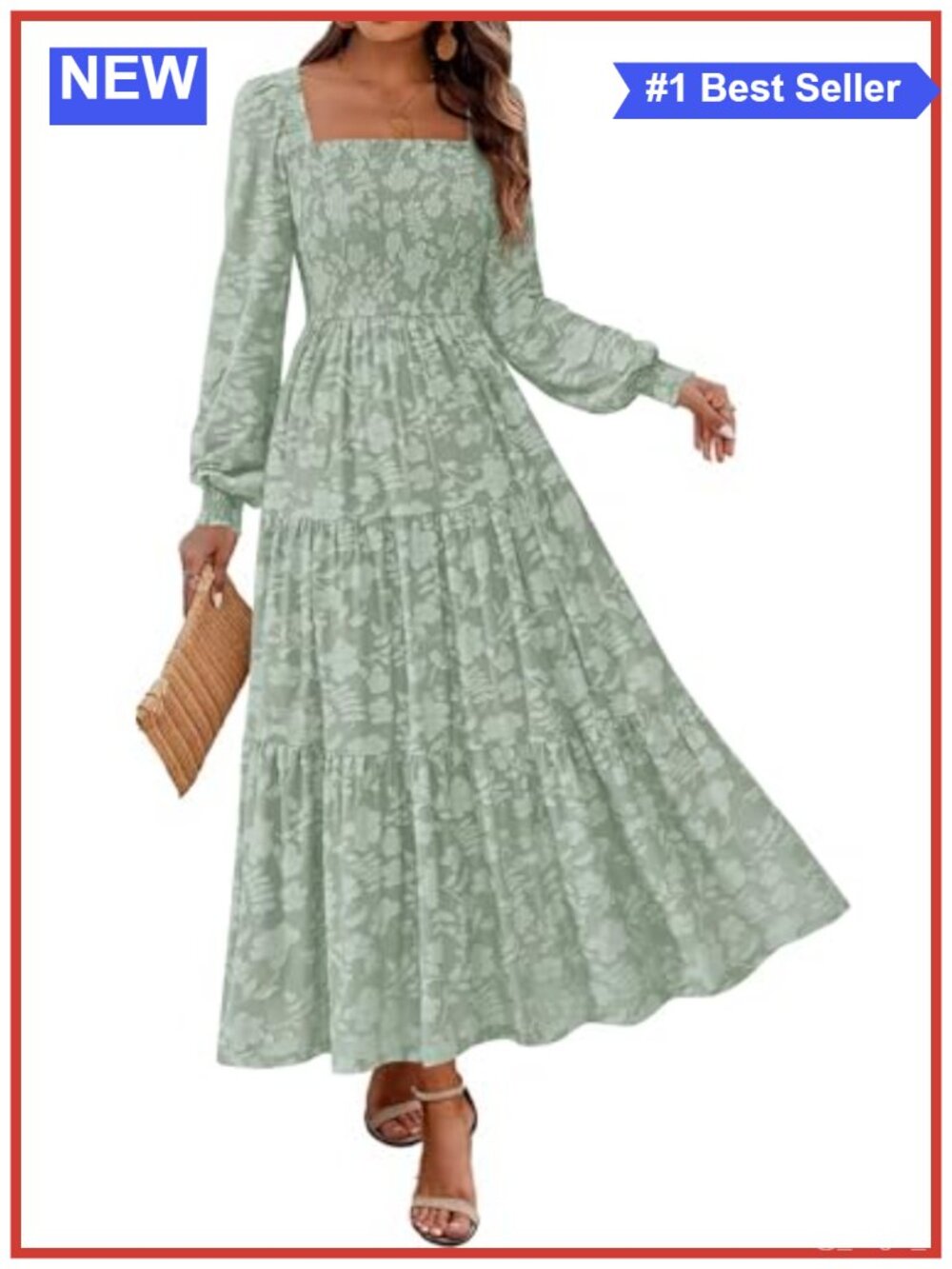 Women's Long Sleeve Floral Maxi Dress Smocked Empire High Waist Formal Wedding